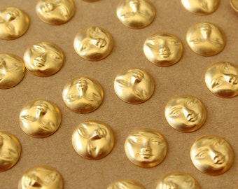 10 pc. Gold Plated Brass Moon Face Stampings: 11mm in diameter - made in USA | GLD-190