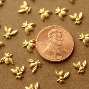 12 pc. Tiny Gold Plated Brass Bees: 7mm by 6mm made in USA GLD-001 image 4