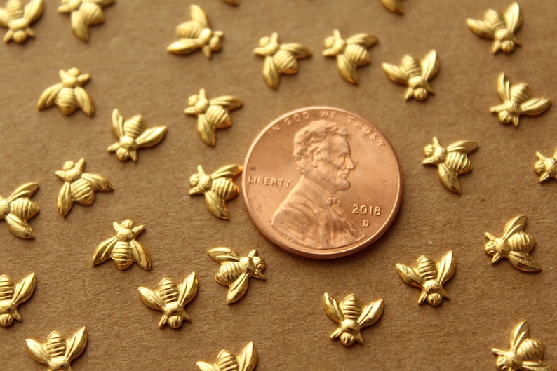 12 pc. Tiny Gold Plated Brass Bees: 7mm by 6mm made in USA GLD-001 image 4