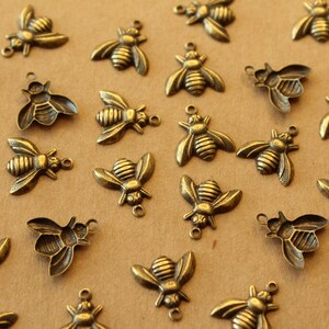 10 pc. Medium Antique Brass Plated Bee Charms: 12mm by 13mm made in USA AB-310 image 2