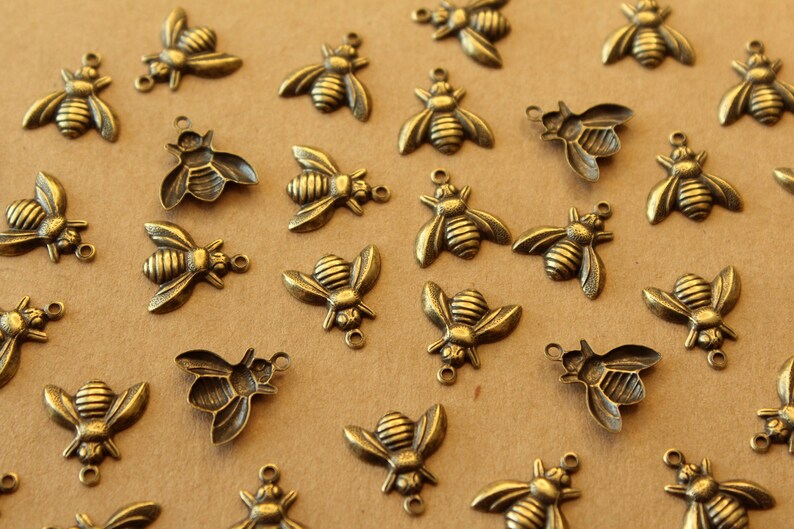 10 pc. Medium Antique Brass Plated Bee Charms: 12mm by 13mm made in USA AB-310 image 2