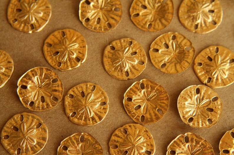 10 pc. Tiny Raw Brass Sand Dollars: 11mm by 11mm made in USA RB-024 image 2