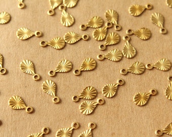 16 pc. Tiny Raw Brass Textured Teardrop Charms with Starburst Design: 9mm by 5mm- made in USA | RB-1210*