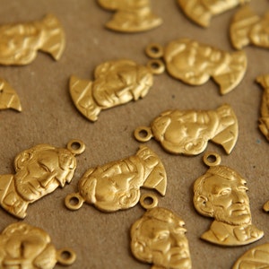 12 pc. Raw Brass Abe Lincoln Charms: 15mm by 9mm made in USA RB-173 image 2