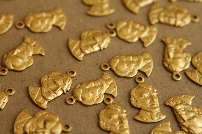 12 pc. Raw Brass Abe Lincoln Charms: 15mm by 9mm made in USA RB-173 image 2