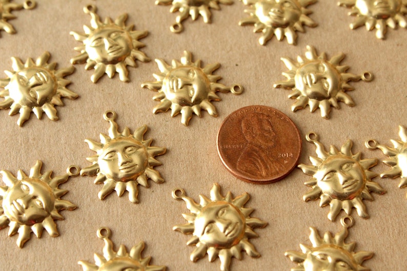12 pc. Raw Brass Sun Charms: 23mm by 20mm made in USA RB-931 image 4