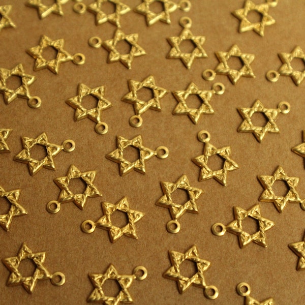 20 pc. Small Raw Brass Star of David Charms: 12mm by 9mm - made in USA | RB-1344