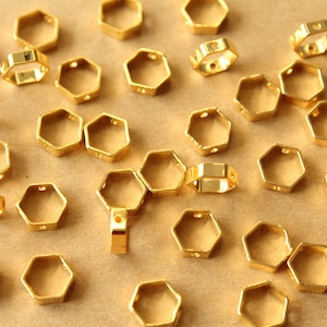 8 pc. 18K Gold Plated Brass Hexagon Spinner Rings: 8.5mm by 8mm FI-650 image 1