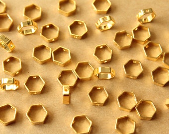 8 pc. 18K Gold Plated Brass Hexagon Spinner Rings: 8.5mm by 8mm | FI-650