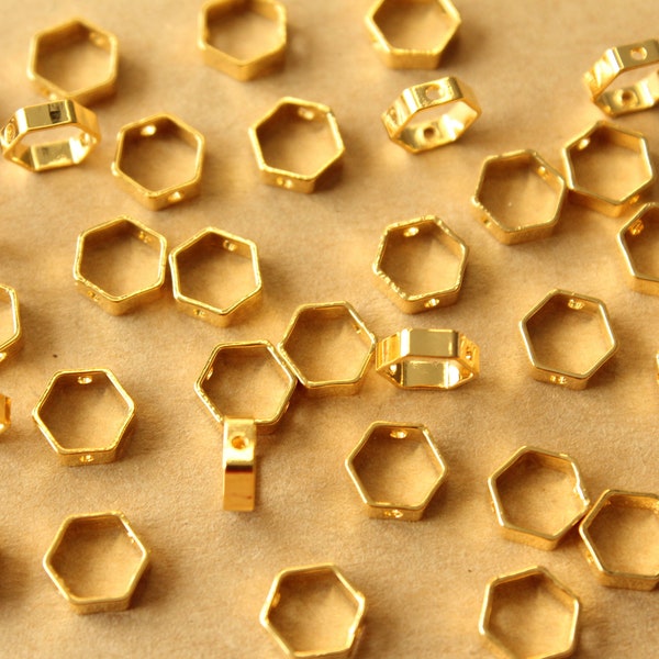 8 pc. 18K Gold Plated Brass Hexagon Spinner Rings: 8.5mm by 8mm | FI-650