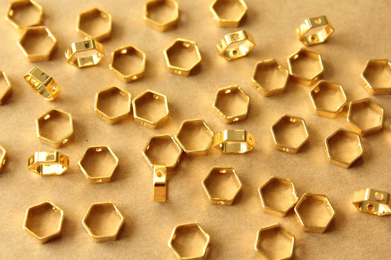 8 pc. 18K Gold Plated Brass Hexagon Spinner Rings: 8.5mm by 8mm FI-650 image 1