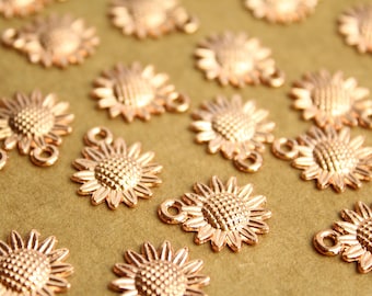 20 pc. Rose Gold Sunflower Charms, 18.6mm by 15mm by 2.5mm | MIS-281