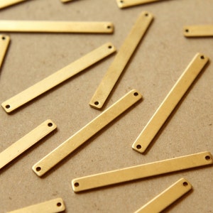 6 pc. Raw Brass Narrow Bars with Two Holes: 41mm by 4mm - made in USA | RB-575