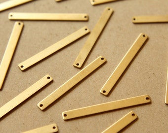 6 pc. Raw Brass Narrow Bars with Two Holes: 41mm by 4mm - made in USA | RB-575