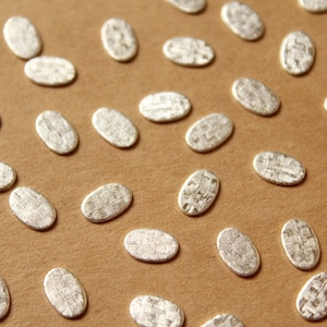 18 pc. Small Silver Plated Brass Crosshatched Ovals: 9mm by 5.5mm - made in USA | SI-177