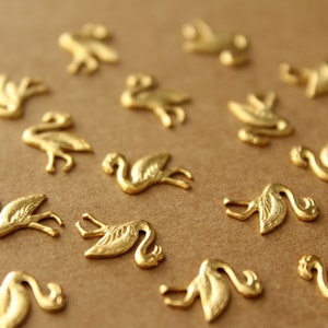 12 pc. Small Gold Plated Brass Flamingo Stampings: 13mm by 10mm made in USA GLD-012 image 3