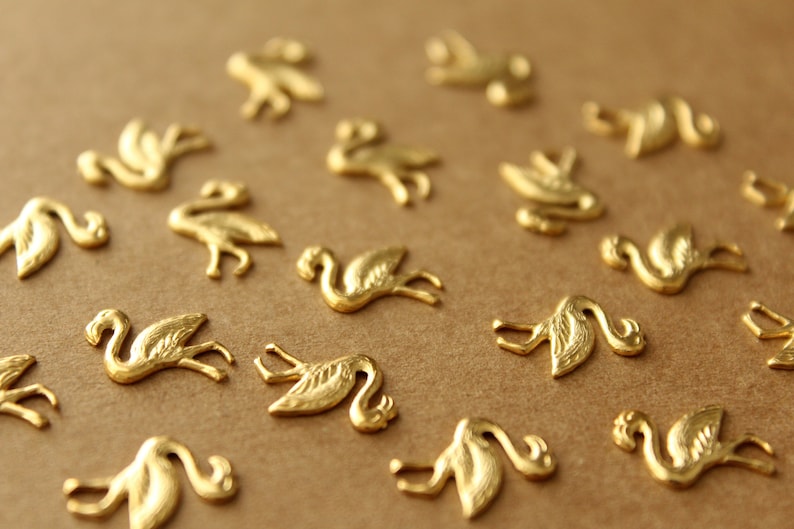 12 pc. Small Gold Plated Brass Flamingo Stampings: 13mm by 10mm made in USA GLD-012 image 3