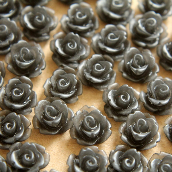 CLOSEOUT - 30 pc. Frosted Black Rose Cabochon 10mm | RES-191