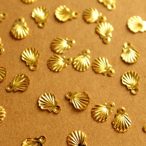20 pc. Tiny Gold Plated Stainless Steel Seashell Charms: 7.5mm by 5.5mm - Sea Shells Mermaid Ocean Vacation Souvenir Beachy Beach | MIS-425