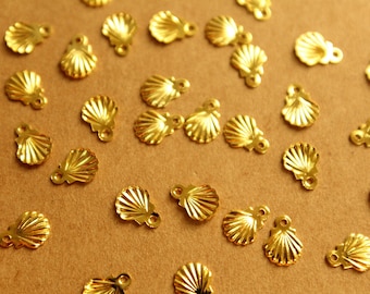 20 pc. Tiny Gold Plated Stainless Steel Seashell Charms: 7.5mm by 5.5mm - Sea Shells Mermaid Ocean Vacation Souvenir Beachy Beach | MIS-425