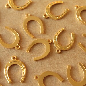 6 pc. Medium Gold Plated Brass Horseshoe Charms: 16mm by 11mm made in USA GLD-176 image 3