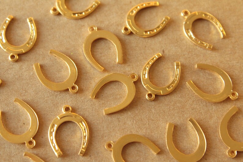6 pc. Medium Gold Plated Brass Horseshoe Charms: 16mm by 11mm made in USA GLD-176 image 3