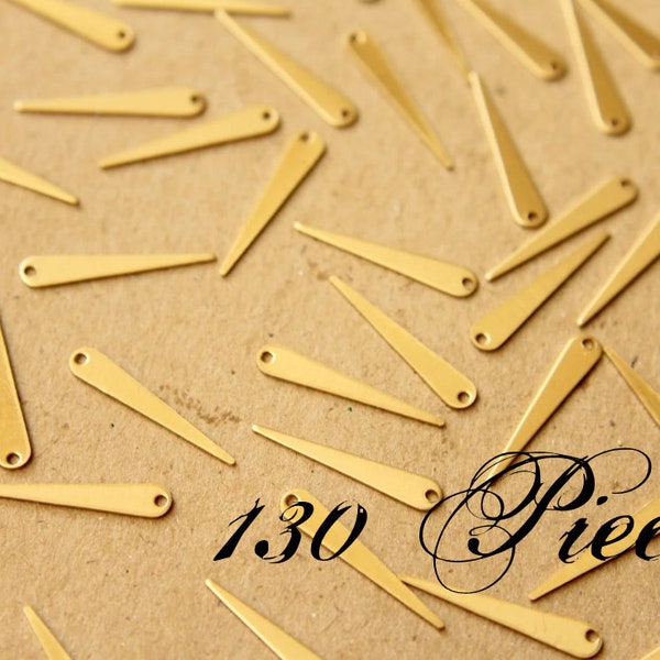 130 pc. Raw Brass Narrow Spike Charms with One Hole: 19mm by 3.5mm - made in USA | RB-610-5