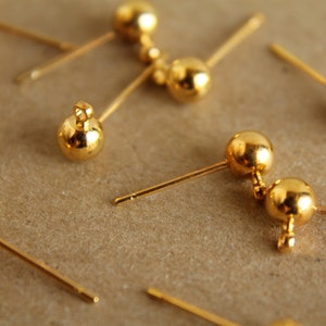 10 pc. Gold plated ball end earring posts FI-051 image 1