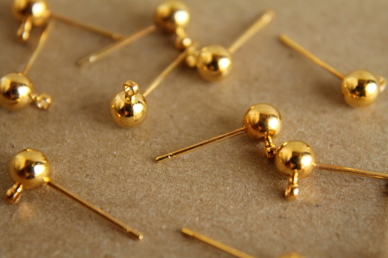 10 pc. Gold plated ball end earring posts FI-051 image 1