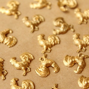 6 pc. Raw Brass Rooster Stampings: 13mm by 13mm - made in USA | RB-764