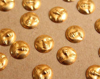 16 pc. Raw Brass Moon Face Stampings: 11mm in diameter - made in USA | RB-922