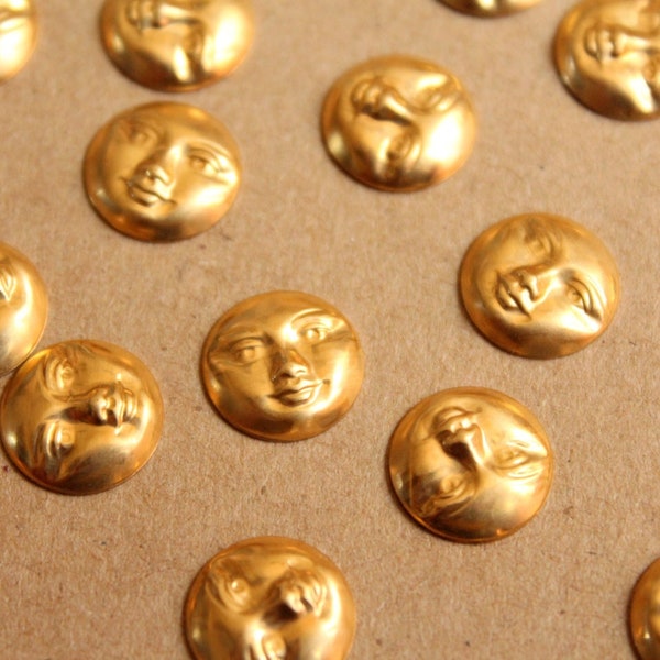 16 pc. Raw Brass Moon Face Stampings: 11mm in diameter - made in USA | RB-922