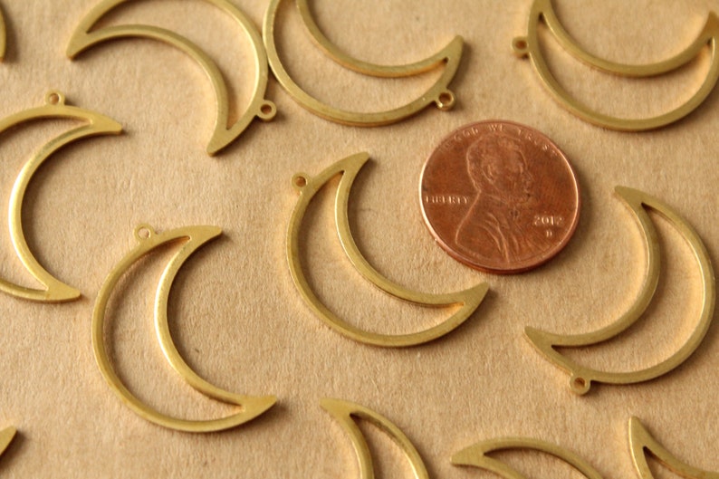 10 pc. Raw Brass Open Moon Charms, 26mm by 17mm MIS-445 image 3