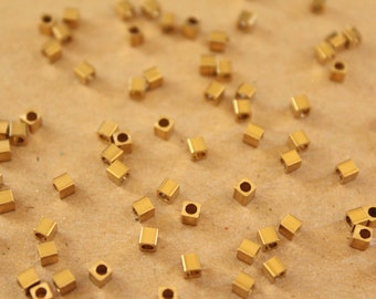 100 pc. Raw Brass Cube Spacer Beads, 2.5mm by 2.5mm | FI-456