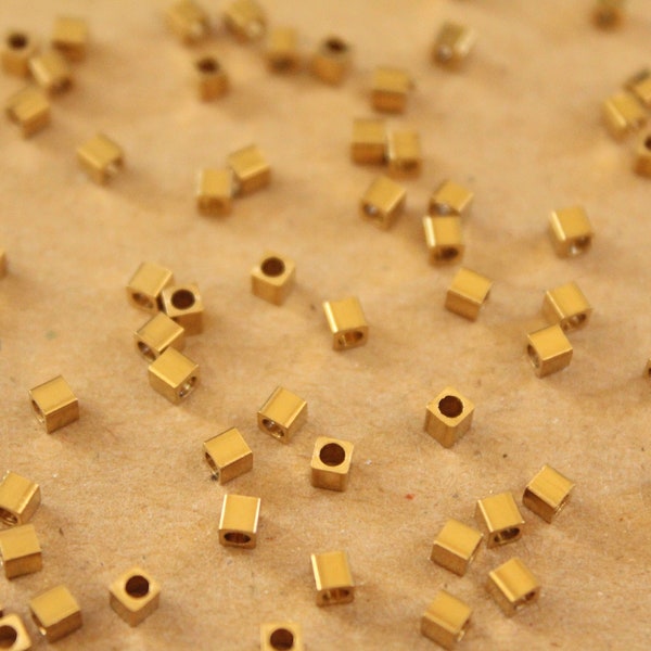 100 pc. Raw Brass Cube Spacer Beads, 2.5mm by 2.5mm | FI-456