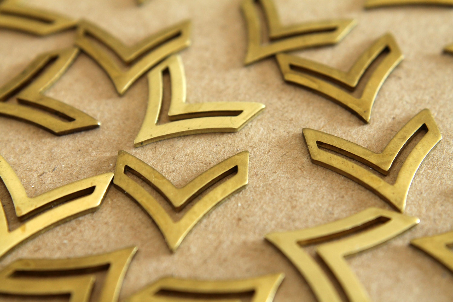 4 Pc. Raw Brass Single Chevron Charm: 21mm by 21mm - Made in USA