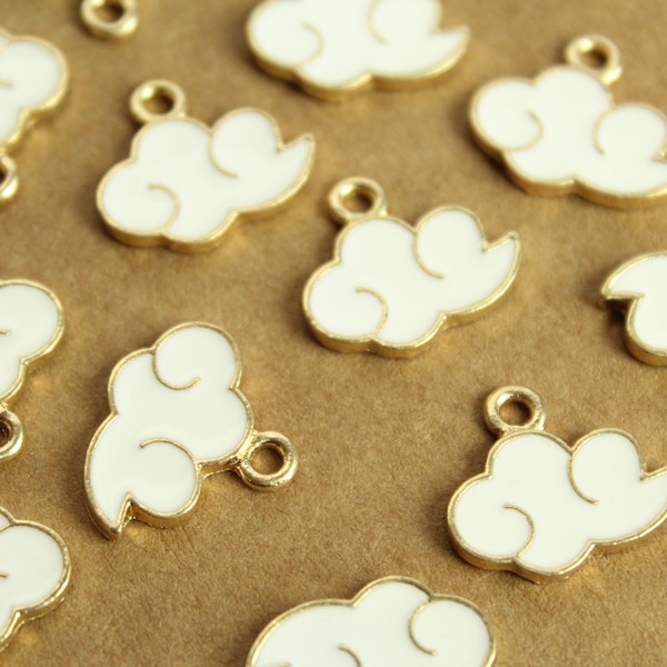 10 pc. White and Gold Enameled Cloud Charms, 15mm x 19mm | MIS-164*