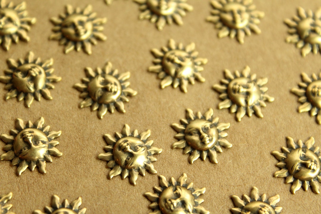 10 pc. Tiny Antique Brass Plated Sun Stampings: 13mm in diameter - made in USA | AB-233