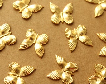 5 pc. Small Gold Plated Brass Butterflies: 17mm by 17mm - made in USA | GLD-034