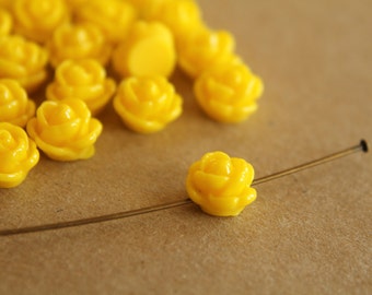 20 pc. Yellow Glossy Rose Cabochons 9mm with hole | RES-084