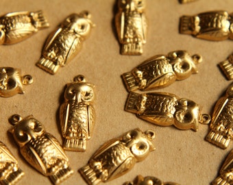 6 pc. Raw Brass Owl Charms: 23mm by 10mm - made in USA | RB-505
