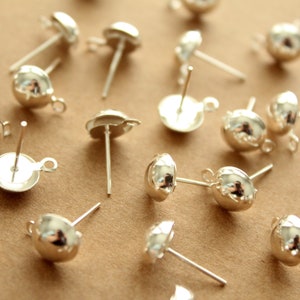 100 pc. Bright Silver Plated Half-Round Earring Posts with Loop FI-502 image 2