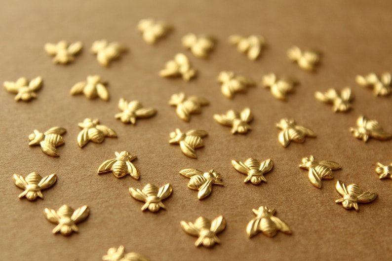 12 pc. Tiny Gold Plated Brass Bees: 7mm by 6mm made in USA GLD-001 image 3