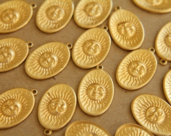 3 pc. Raw Brass Sun Charms: 22mm by 14mm - made in USA | RB-320