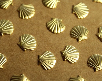 14 pc. Small Gold Plated Brass Seashells: 10mm by 11.5mm - made in USA - beach shell mermaid ocean sea vacation | GLD-095