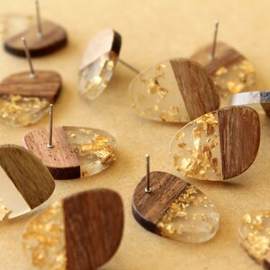 4 pc. Resin and Wood Earring Posts with Gold Foil, 23mm by 10mm FI-676 image 2