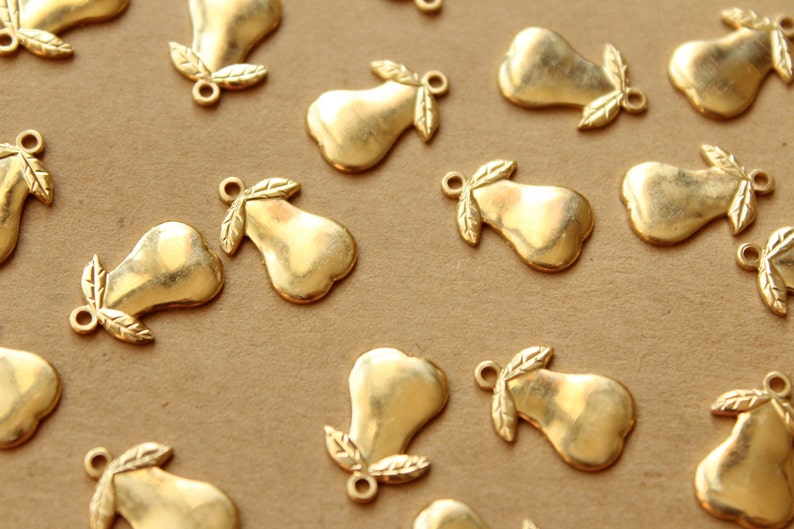 6 pc. Small Raw Brass Pear Charms: 15mm by 9mm made in USA RB-960 image 1