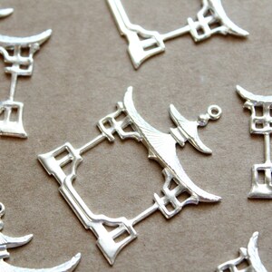 2 pc. Silver Plated Brass Pagoda Charms: 40mm by 33mm - made in USA | SI-272