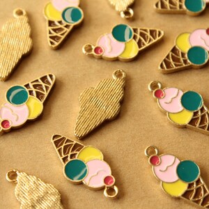 6 pc. Enameled Three Scoop Ice Cream Cone Charms, 25mm x 12mm MIS-228 image 3