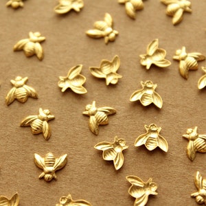 12 pc. Tiny Gold Plated Brass Bees: 7mm by 6mm made in USA GLD-001 image 2